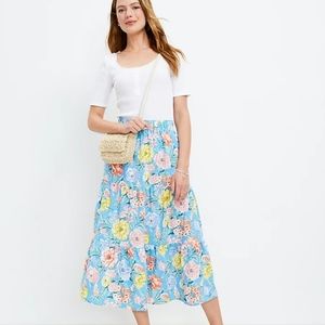 Floral Tiered Pull On Midi Skirt